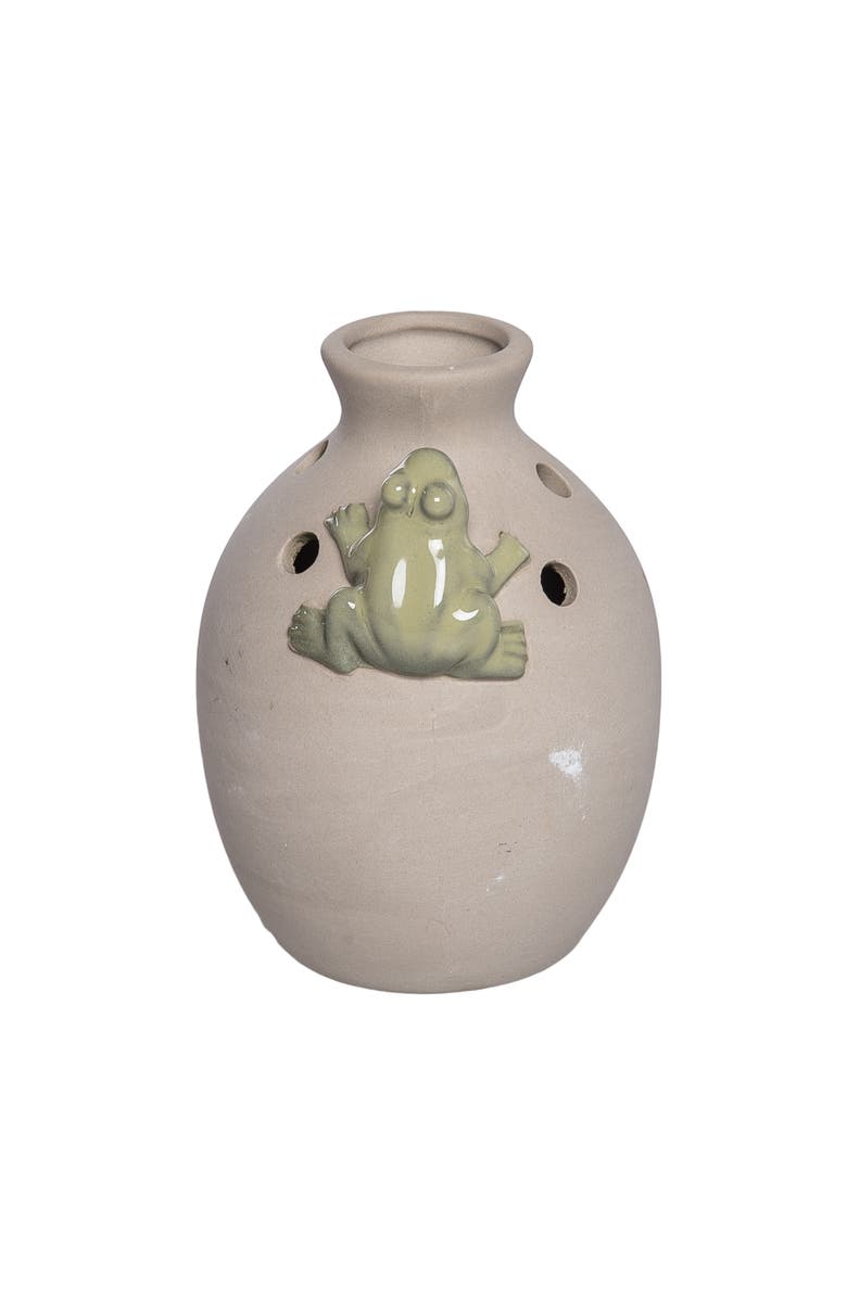Transpac Ceramic Vase with Frog Med Multicolored for Floral Display and Home Decor, Alternate, color, Multicolored