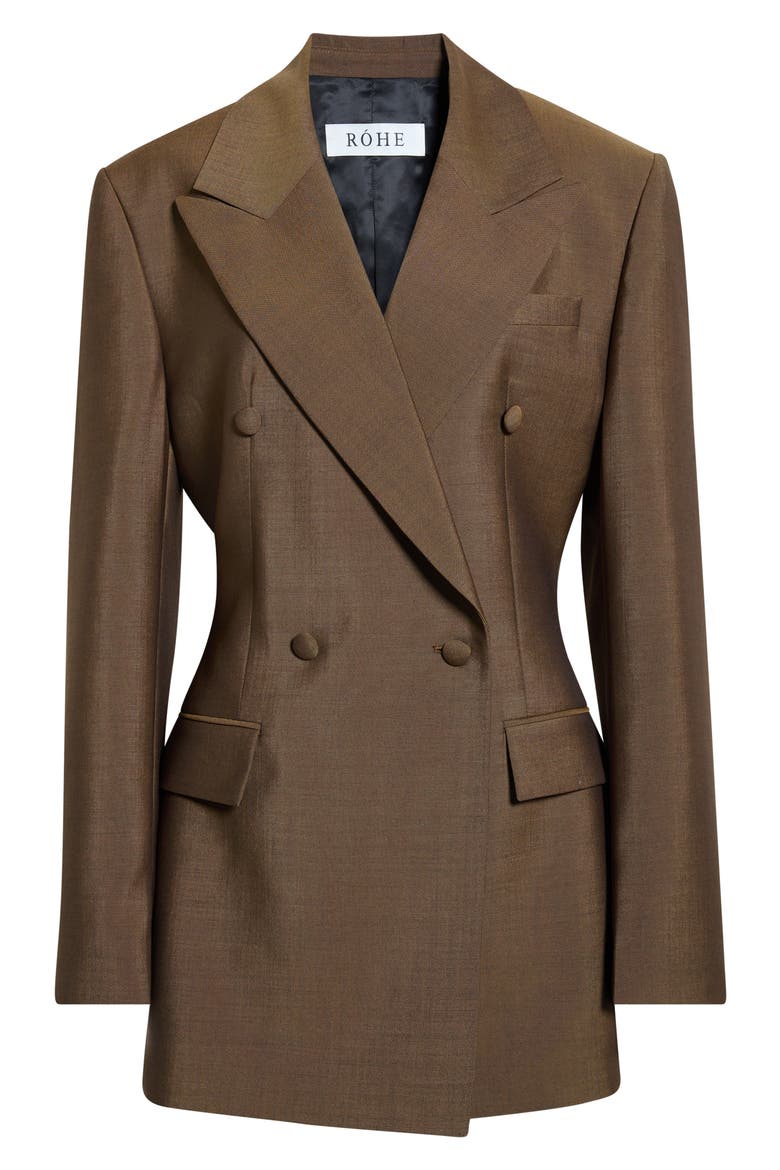 Hourglass Double Breasted Virgin Wool & Mohair Blazer, Alternate, color, GOLDEN BROWN