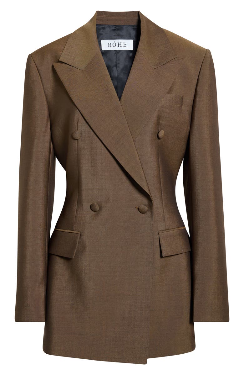 Róhe Hourglass Double Breasted Virgin Wool & Mohair Blazer, Main, color, Golden Brown