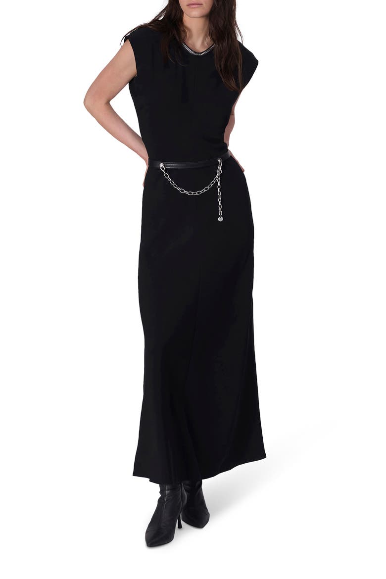 Marie Studded Crepe Maxi Dress, Alternate, color, BLK