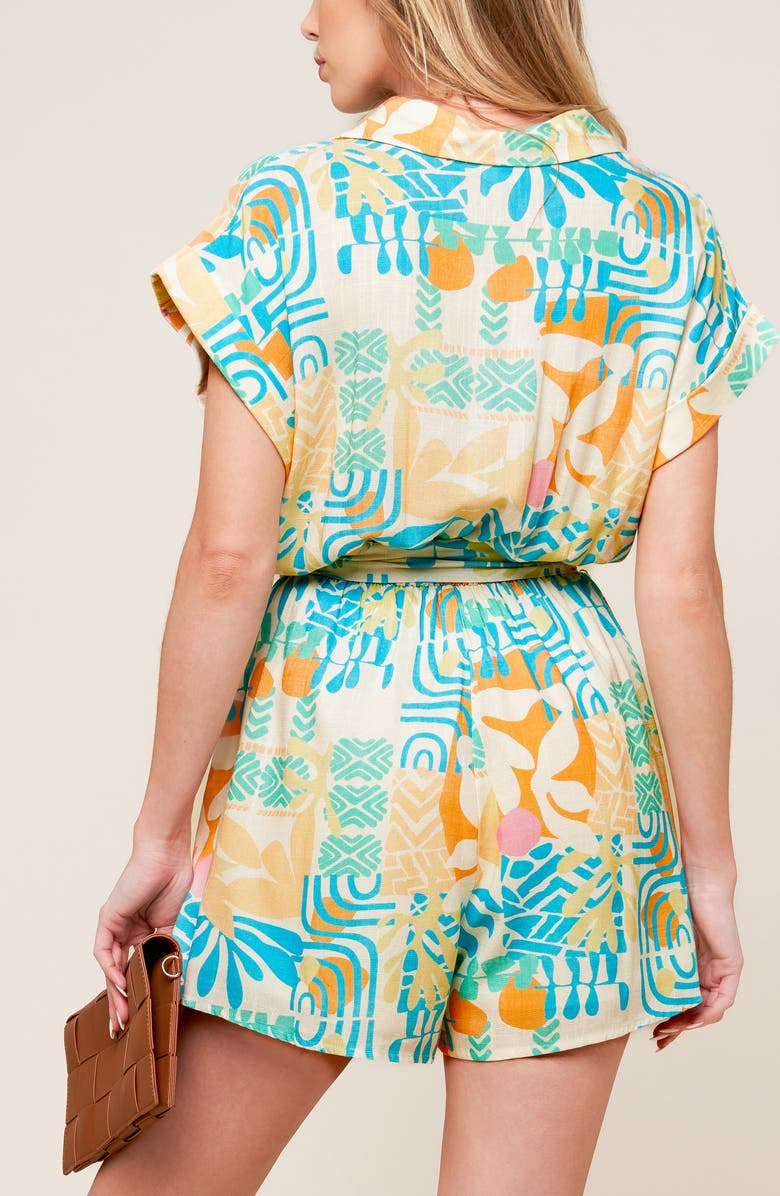 FLYING TOMATO Print Collared Romper, Alternate, color, Off White Multi