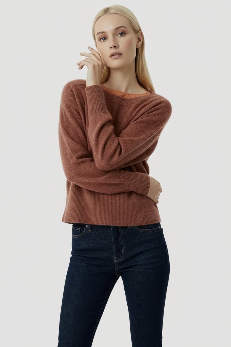Cashmere Long Sleeve Pullover Crewneck, Main, color, ROSE TAUPE