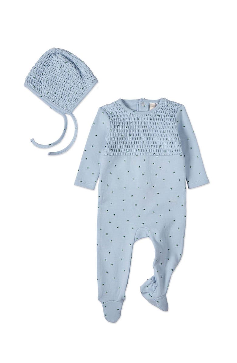 MiniMoi 2 Piece Baby Cotton Smocked Footie Set, Main, color, Blue