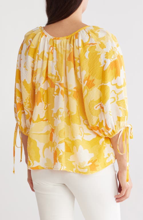 Renee C Floral Puff Sleeve Blouse In Yellow