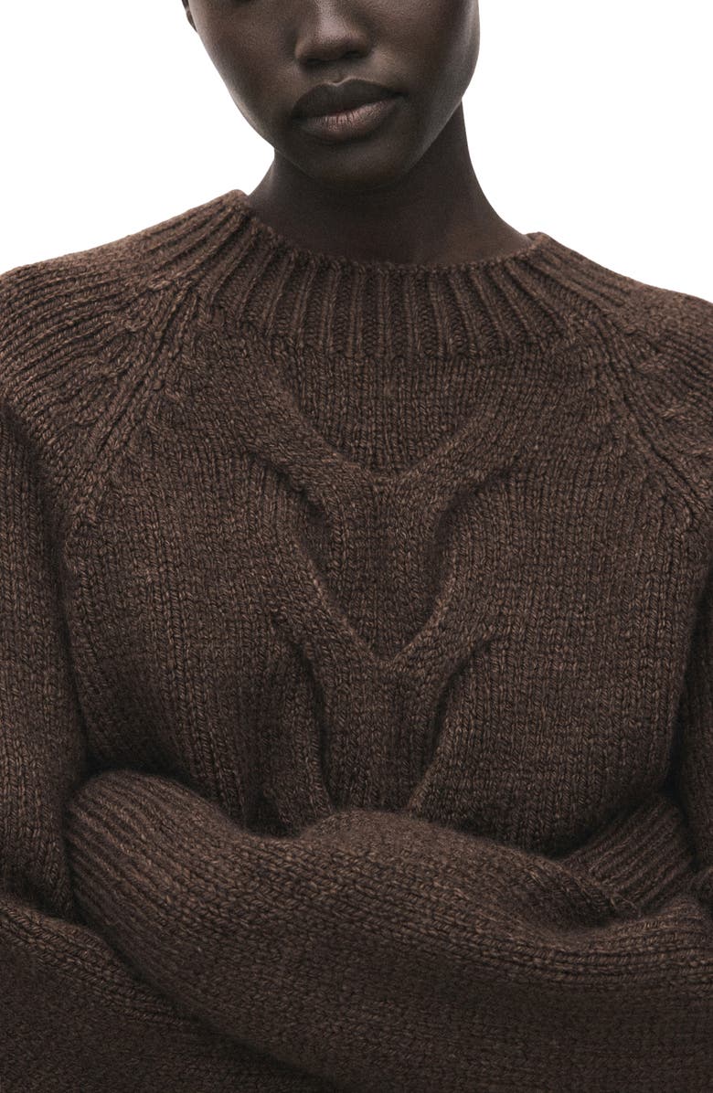 MANGO Nolita Mock Neck Cable Sweater, Alternate, color, Brown