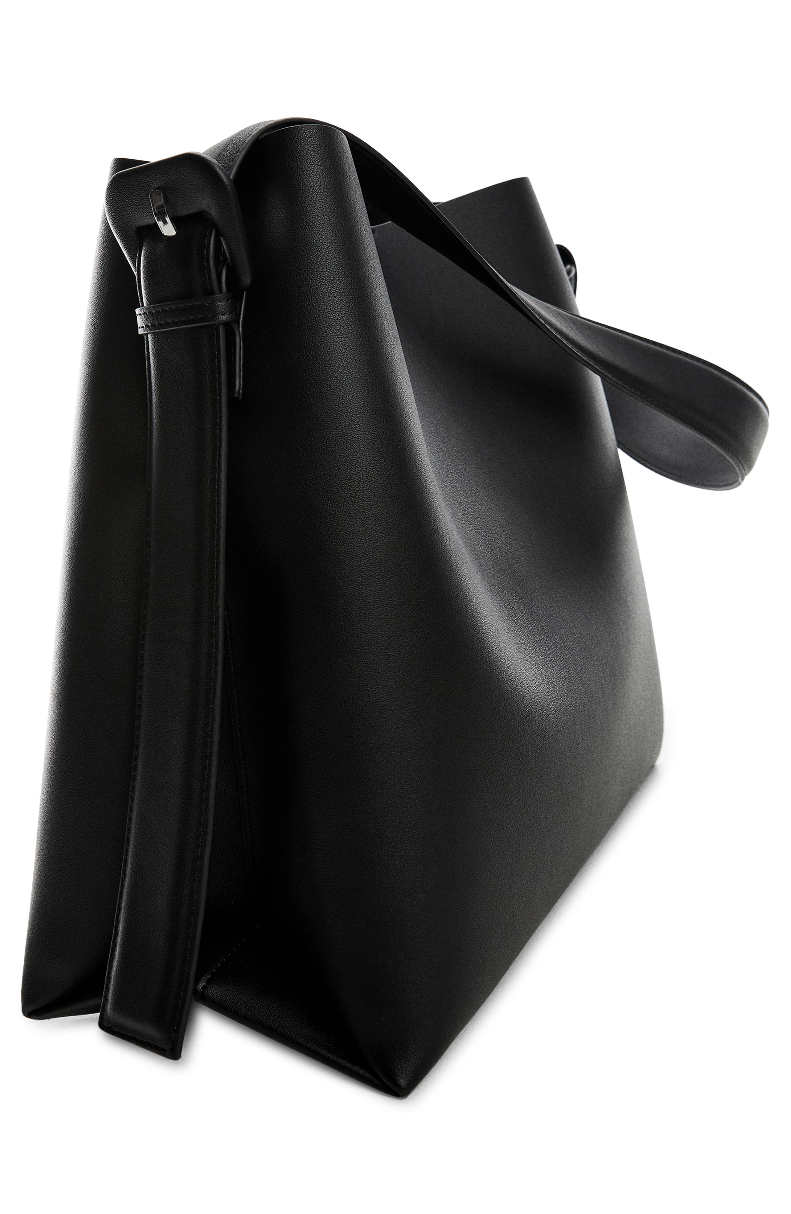 MANGO Buckle Detail Faux Leather Shopper Bag, Alternate, color, 