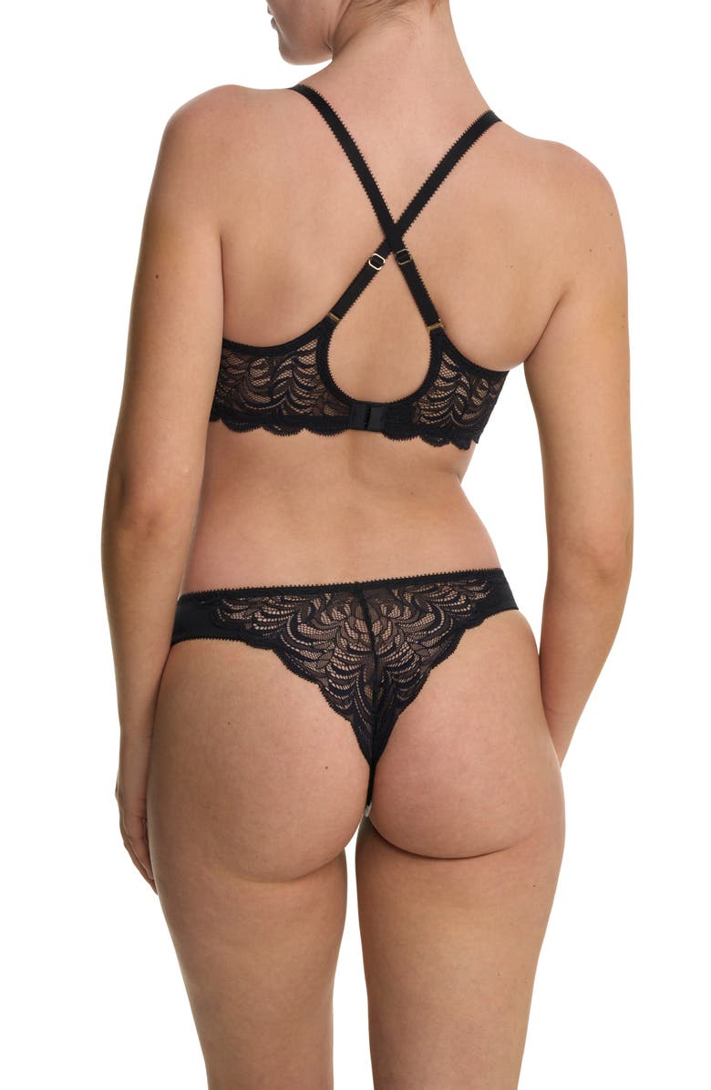 Natori Persuasion Stretch Lace Thong, Alternate, color, Black