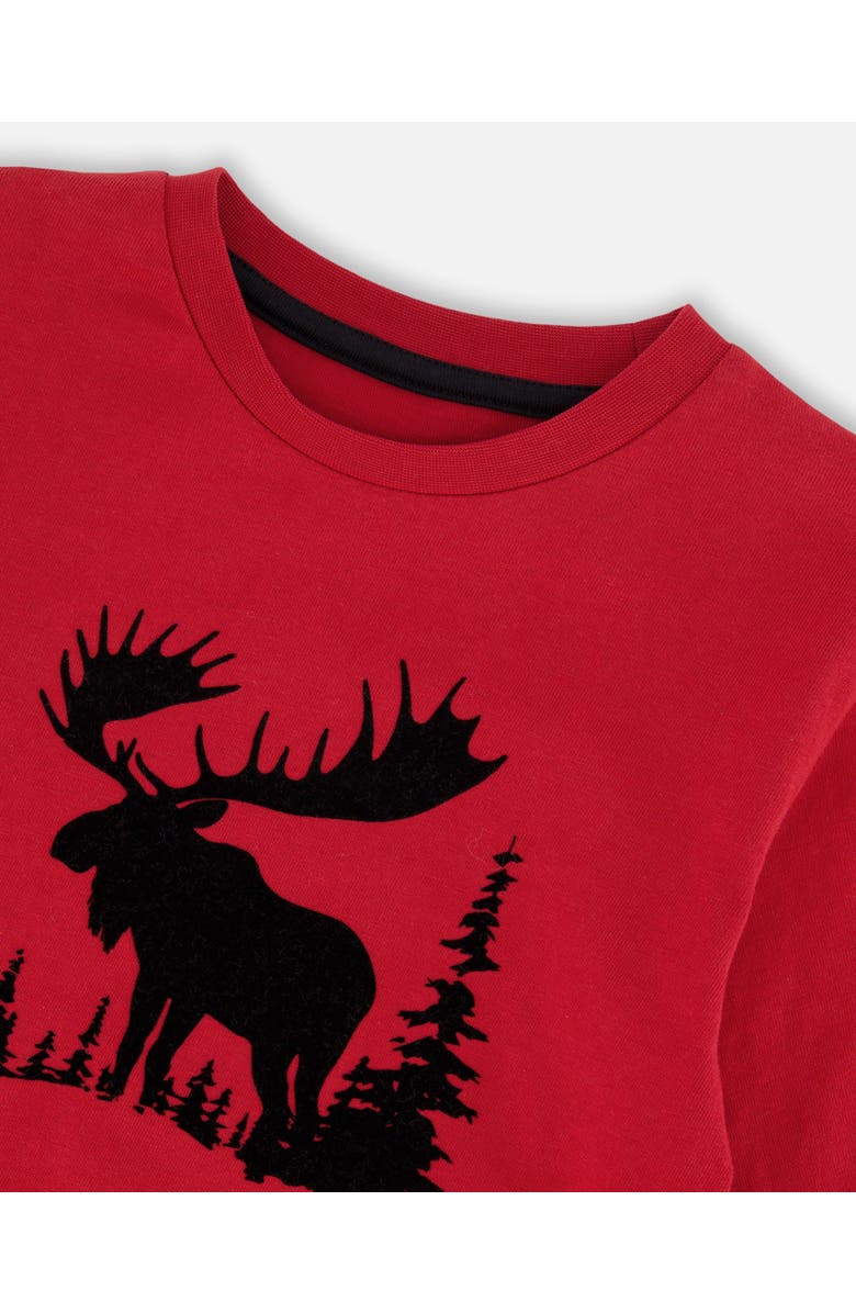 Deux par Deux Baby Boy's T-Shirt Red With Moose Print, Alternate, color, 