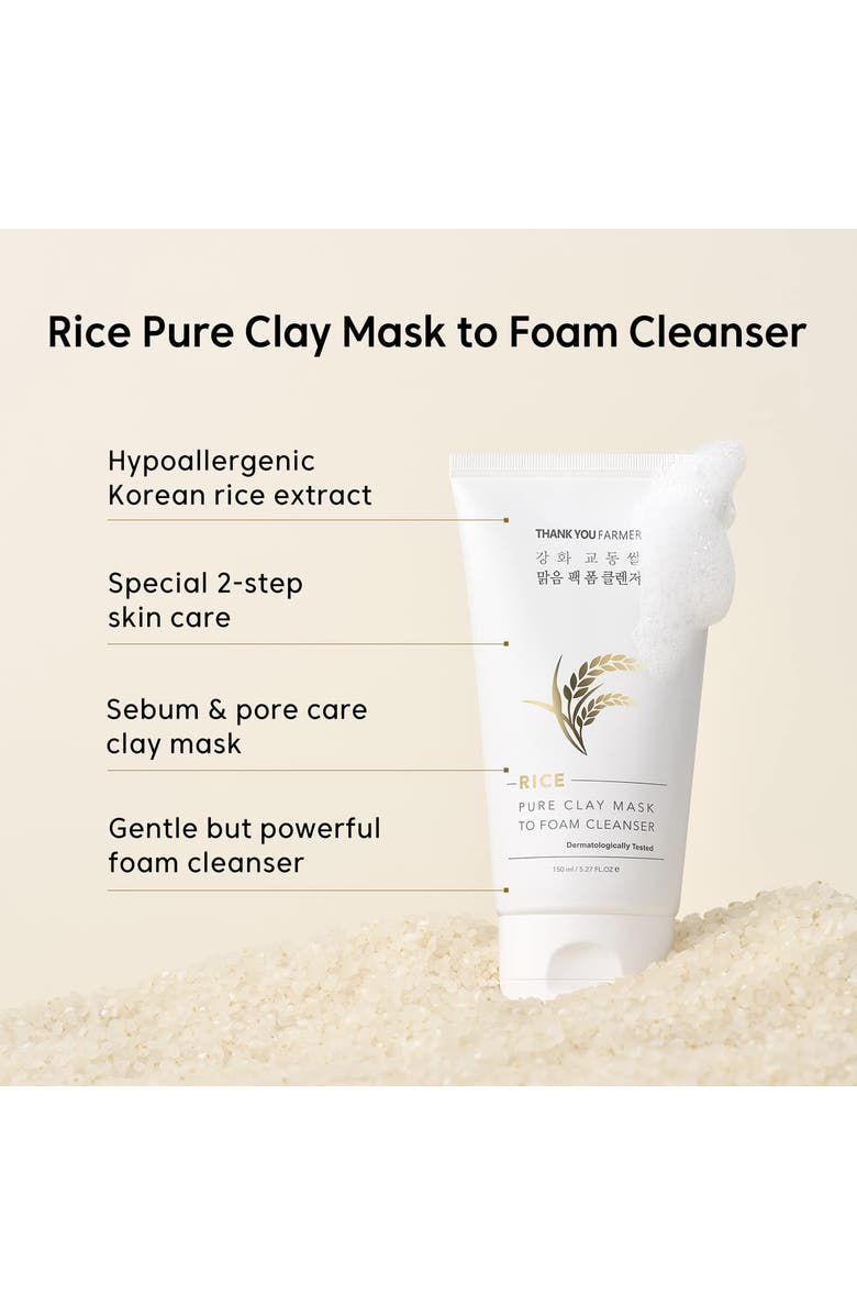 THANK YOU FARMER Rice Pure Clay Mask to Foam Cleanser, Alternate, color, White