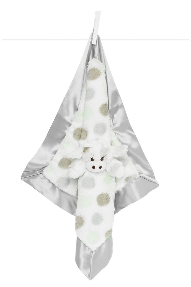 Luxe Dot Plush Giraffe Lovey Blanket, Main, color, SILVER