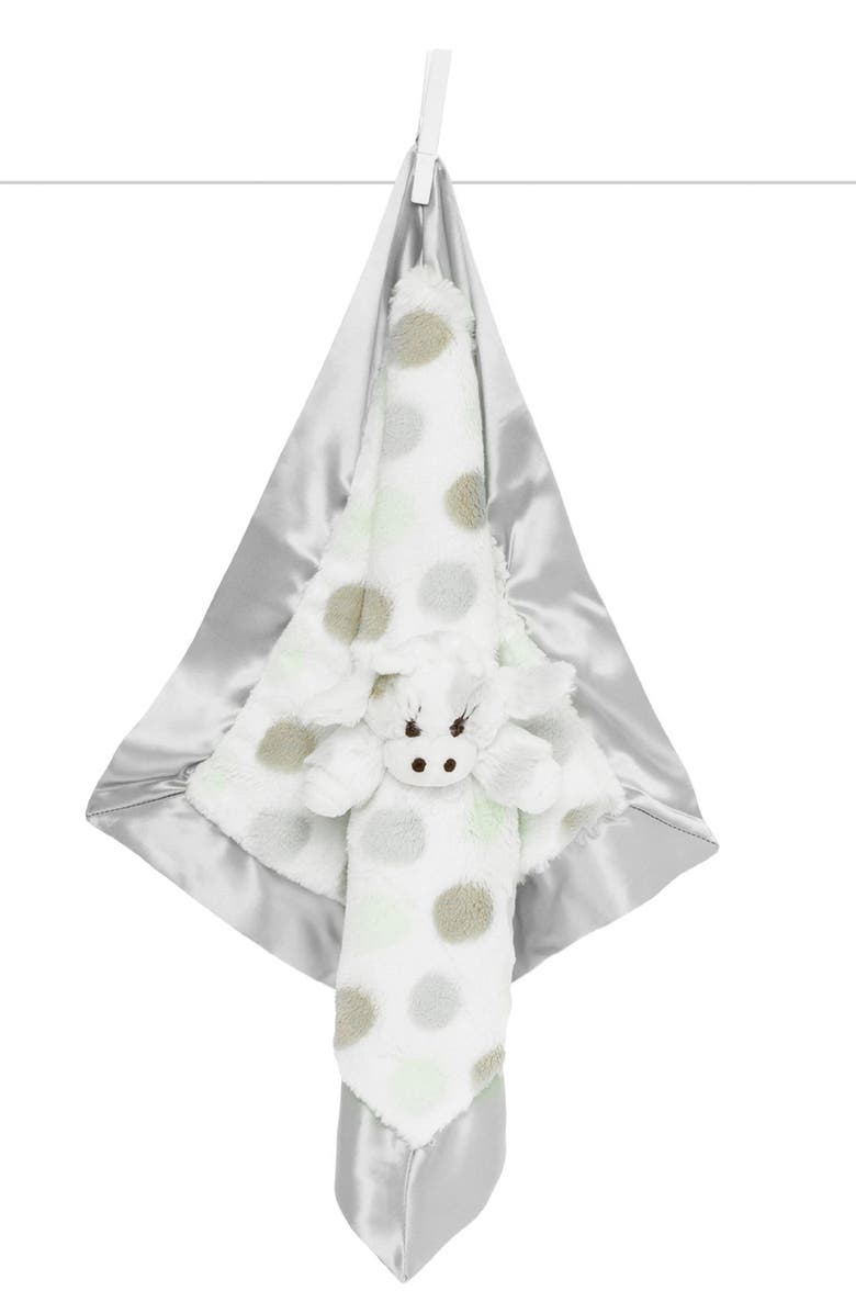 Little Giraffe Luxe Dot Plush Giraffe Lovey Blanket, Main, color, Silver