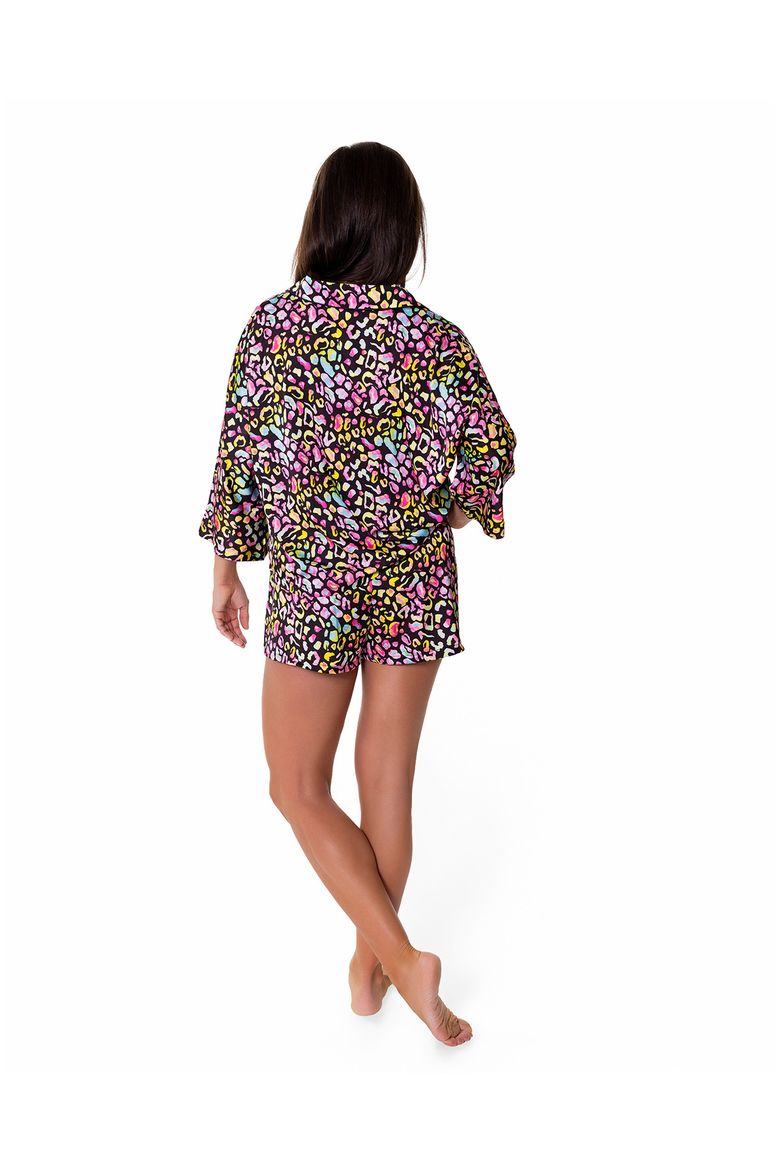 Bright Animal Silky 3/4 Sleeve Shorts Set, Alternate, color, Multicolor