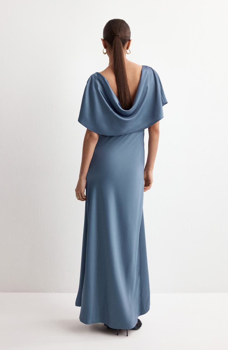 MANGO Drape Neck Satin Maxi Dress, Alternate, color, Charcoal