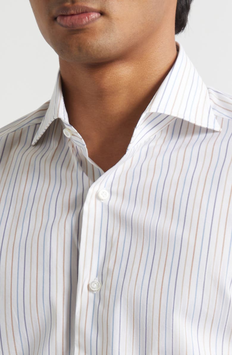 ISAIA Stripe Cotton Button-Up Shirt, Alternate, color, White