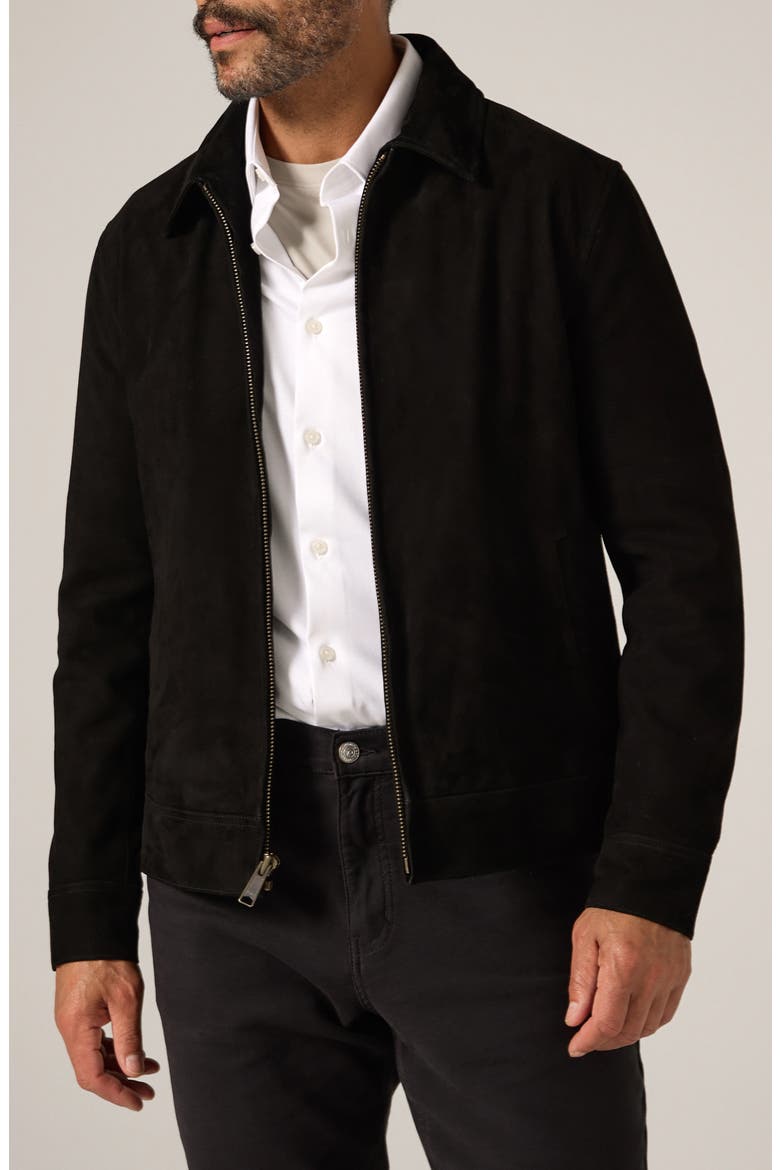 Outback Front Zip Suede Jacket, Main, color, BLACK