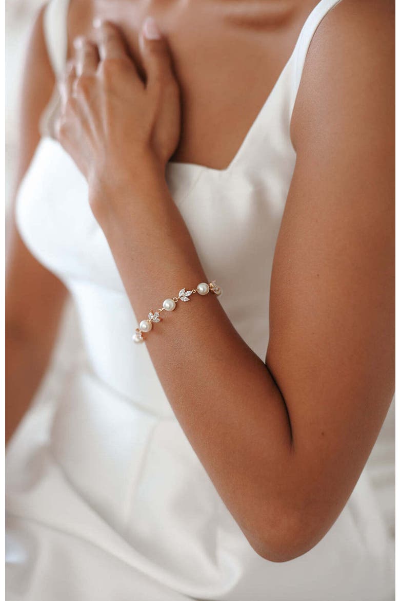 Forever Pearl and Crystal Bracelet, Alternate, color, Gold