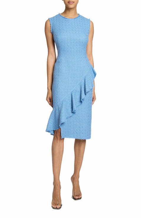 CAMI Sleeveless Sheath Dress with Skirt Ruffle in Luxury Tweed