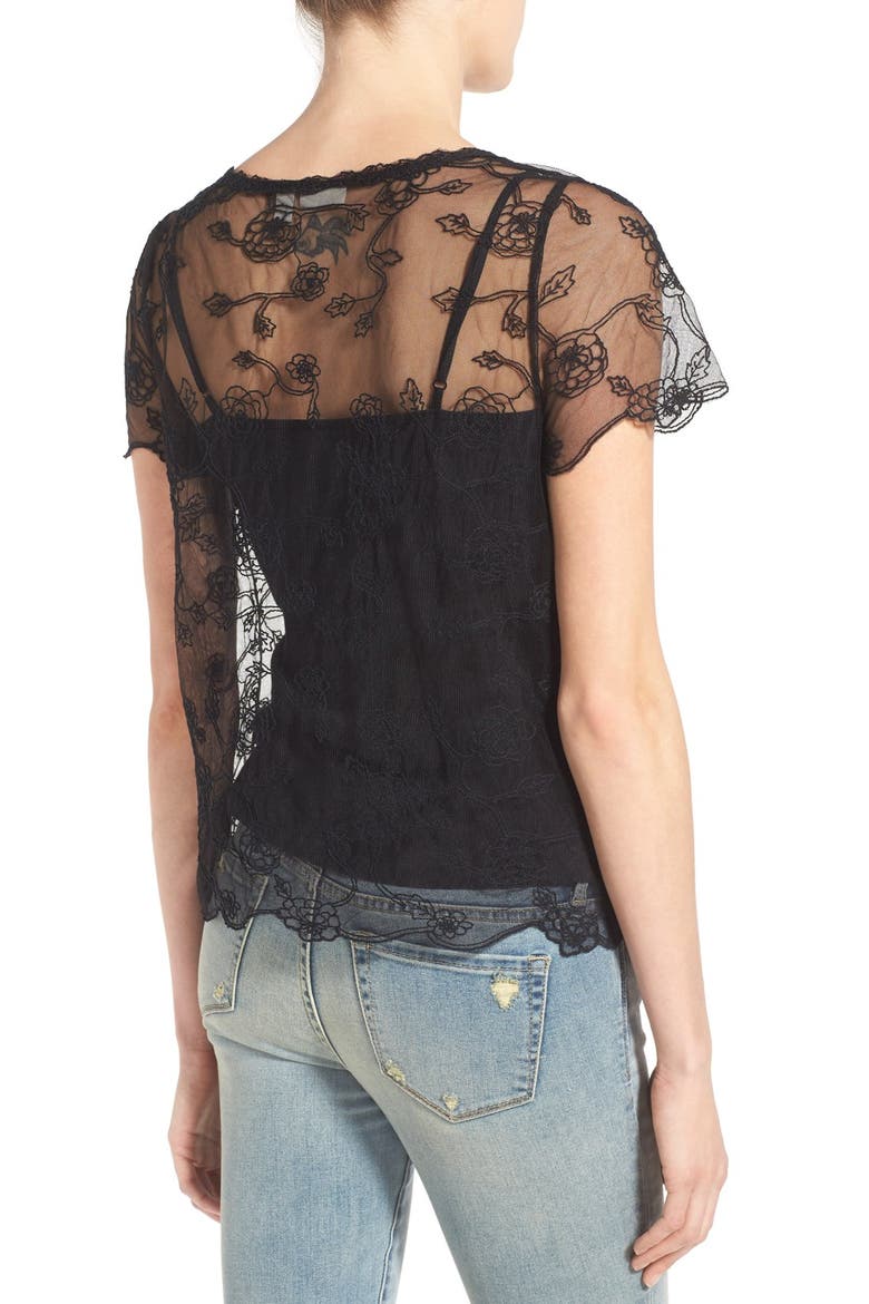 Embroidered Sheer Mesh Top, Alternate, color, BLACK