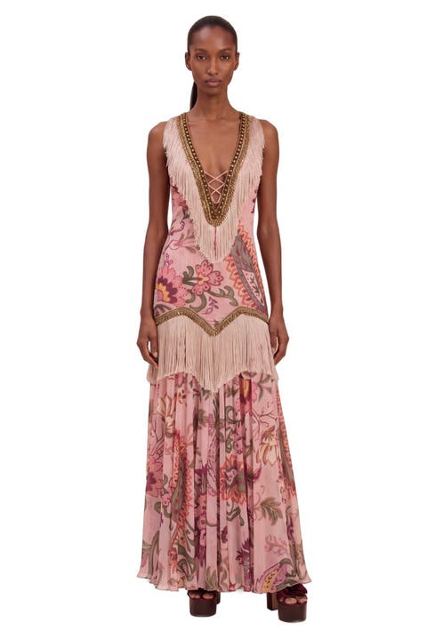 Boho Embellished Fringe Gown