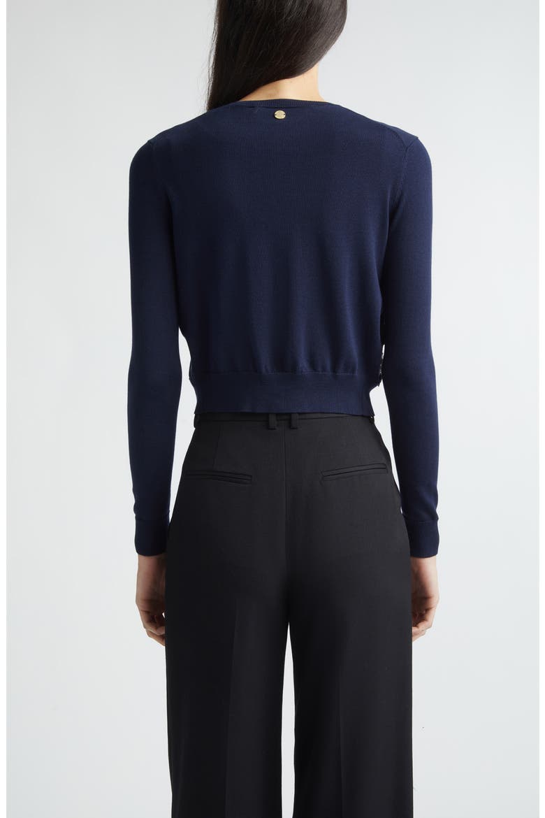 Rose Embroidered Appliqué Silk & Cotton Crop Cardigan, Alternate, color, MIDNIGHT