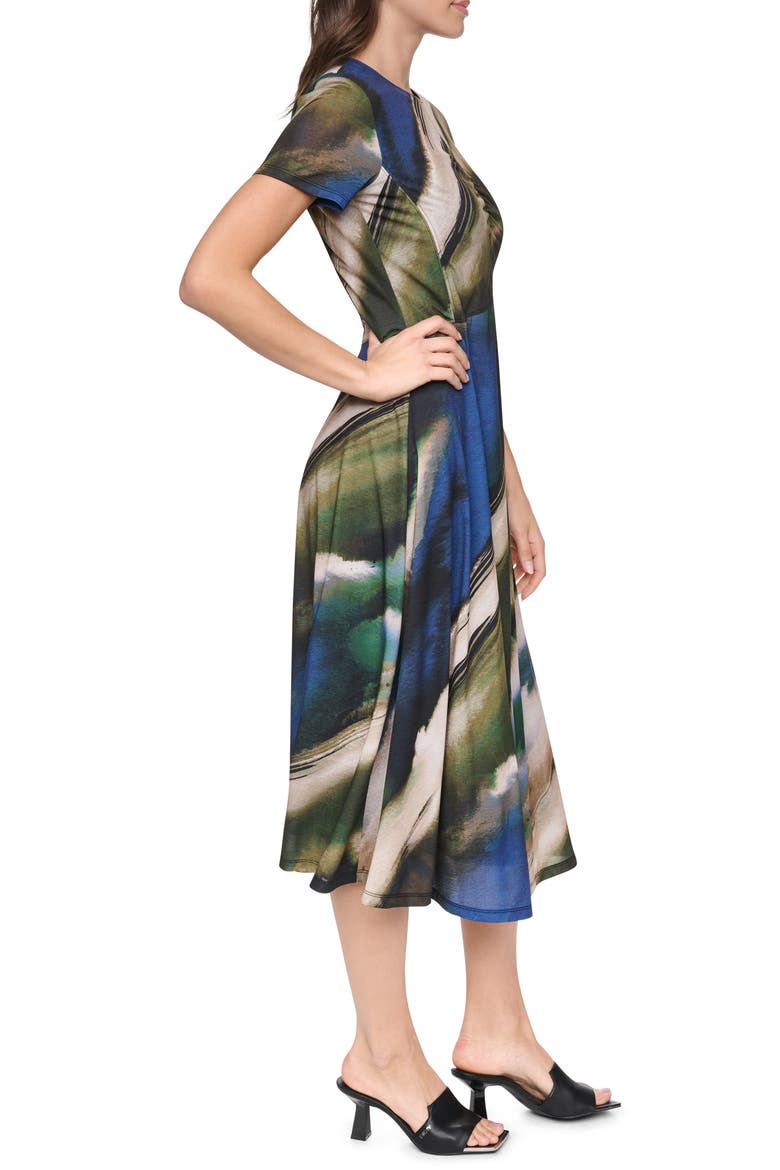 Ruched Front Print Midi Dress, Alternate, color, BRUSHED RIVERSIDE