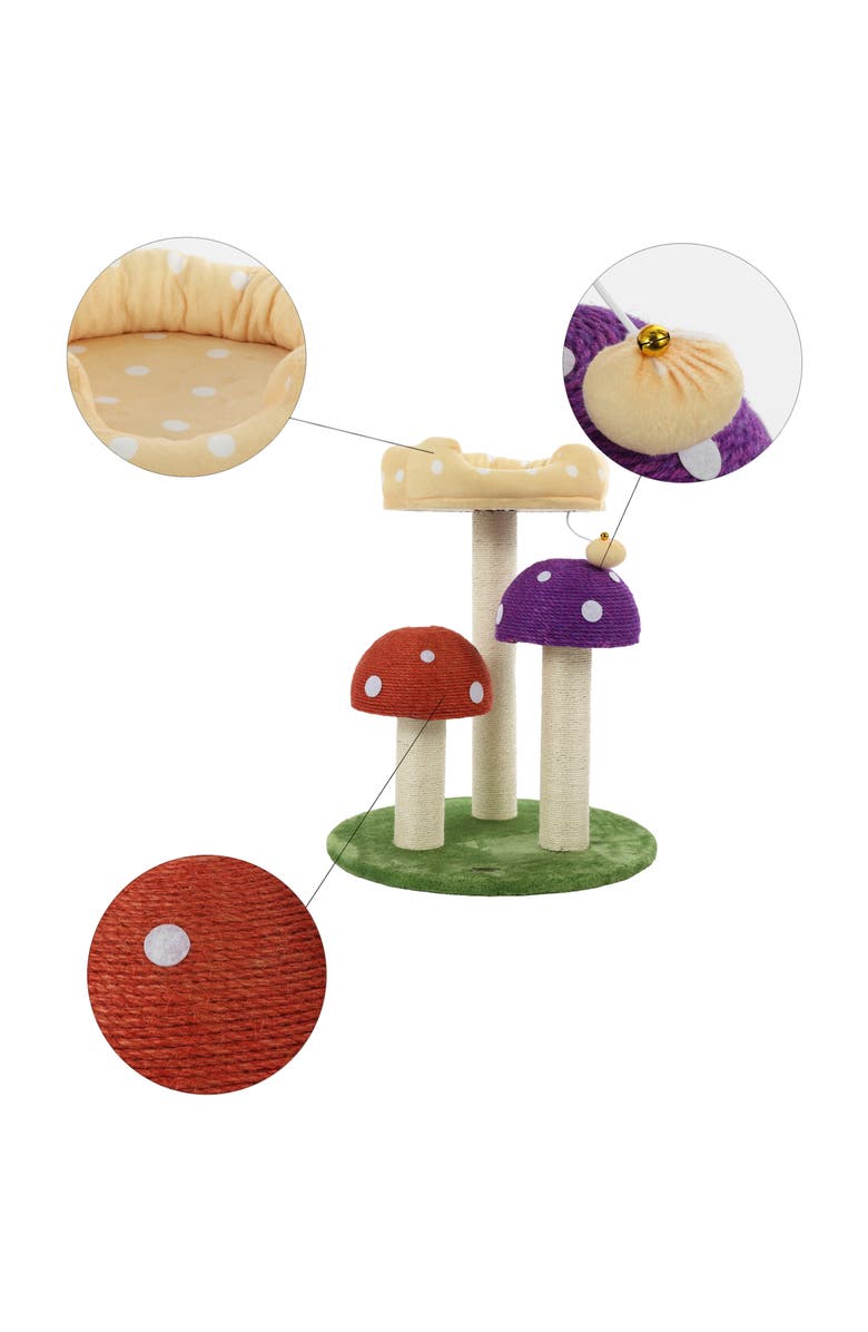The Licker Store Pixie 22.5" 3-Tier Cottage Sisal Mushroom Cat Tree with Scratching Posts, Alternate, color, Multi