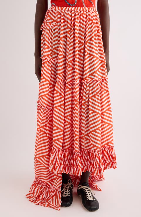 Sunia Washed Silk Mousseline Asymmetric Maxi Skirt