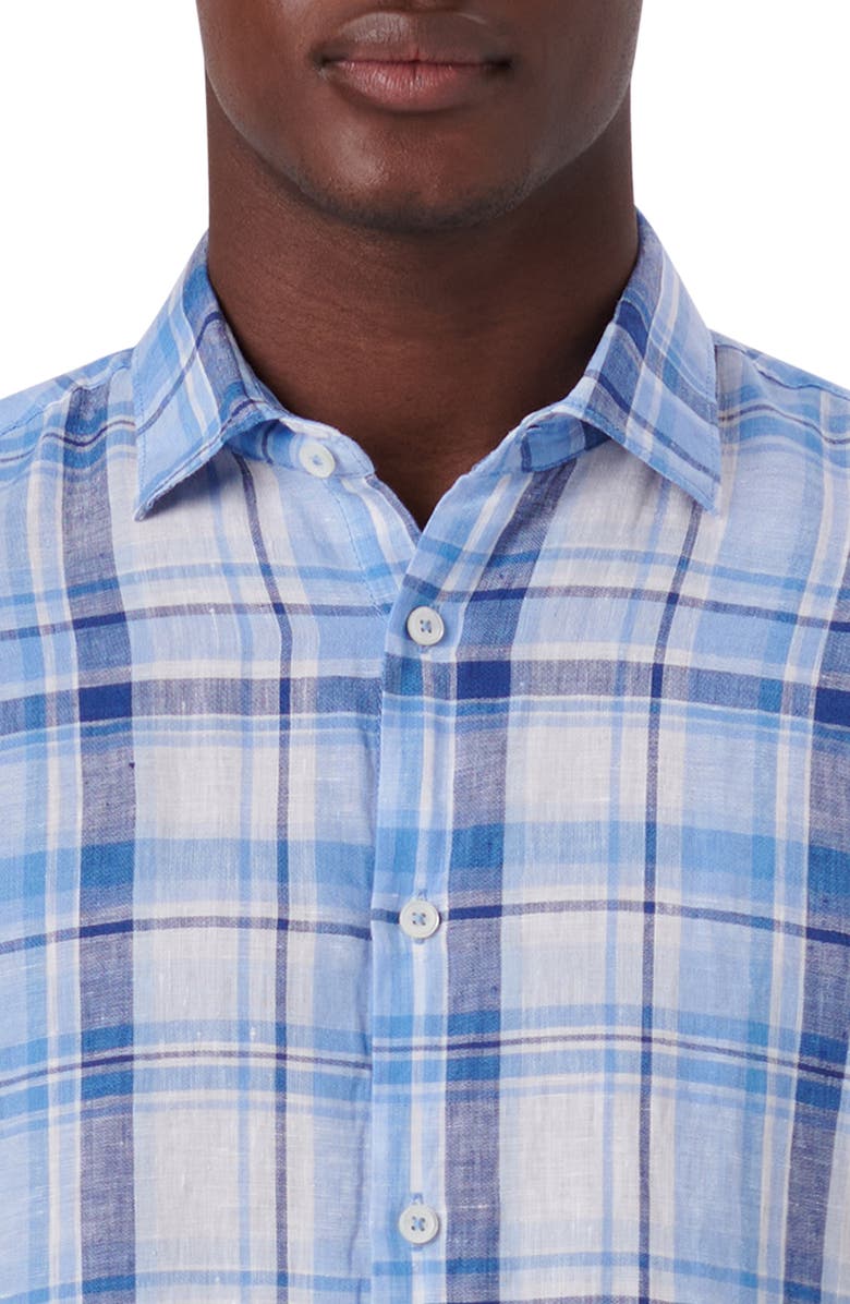 Bugatchi Plaid Short Sleeve Linen Button-Up Shirt, Alternate, color,