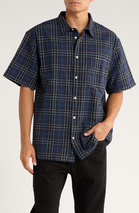Lawson Plaid Short Sleeve Cotton & Linen Button-Up Shirt
