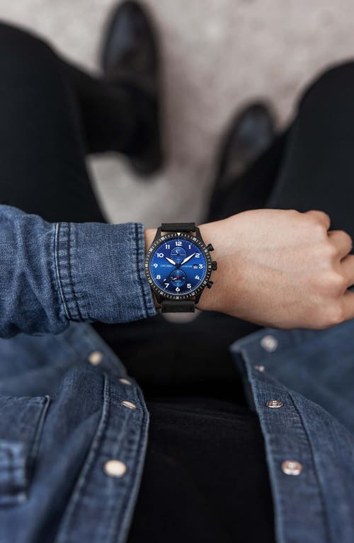 Vincero Altitude Chronograph Fabric Strap Watch, 43mm In Matte Black/cobalt