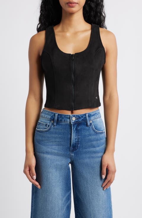 Faux Sude Bodycon Front Zip Vest