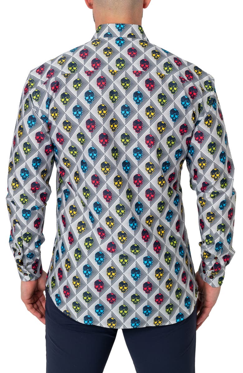 Maceoo Fibonacci Regular Fit Alienskull White Button-Up Shirt, Alternate, color, White
