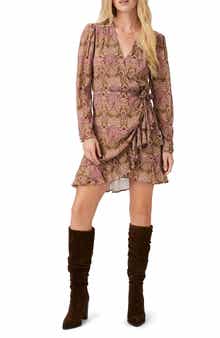 PAIGE x Morris & Co. Bodega Print Long Sleeve Silk Georgette Faux Wrap Dress