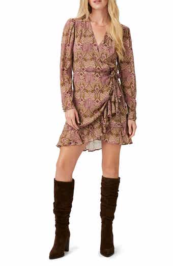 PAIGE x Morris & Co. Bodega Print Long Sleeve Silk Georgette Faux Wrap Dress