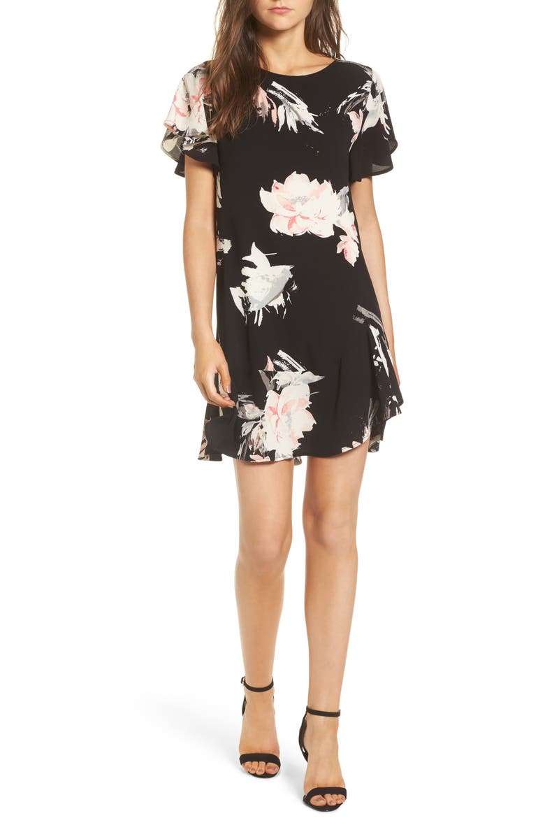 Ruffle Minidress, Main, color, BLACK FIERCE EDGE FLORAL