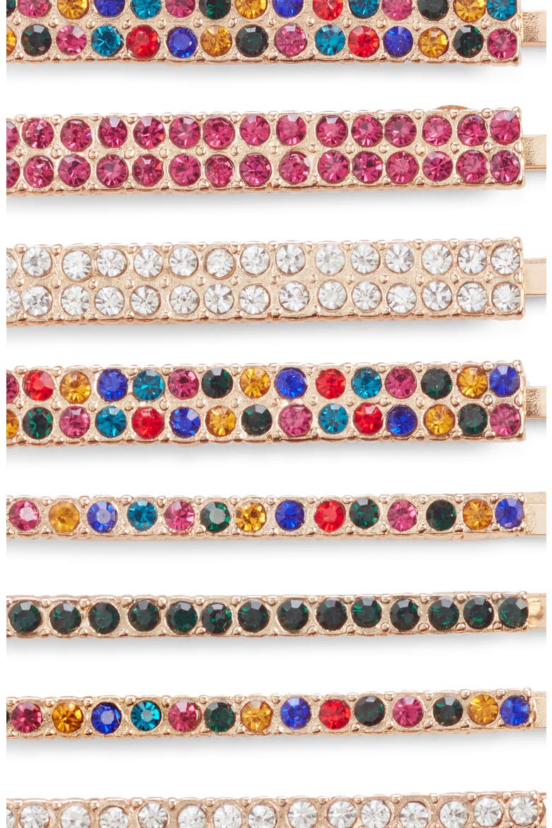x Claudia Sulewski Set of 8 Crystal Hair Clips, Alternate, color, GOLD MULTI