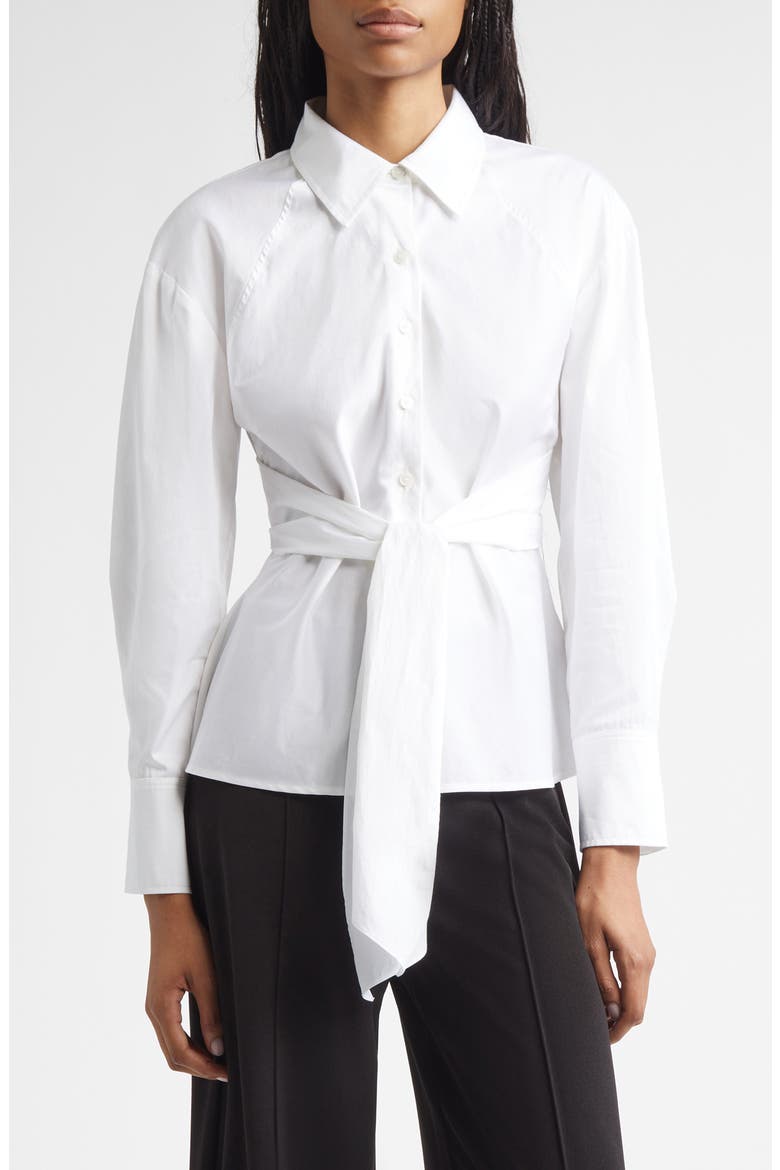 Carmine Crossover Back Detail Cotton Button-Up Shirt, Main, color, WHITE