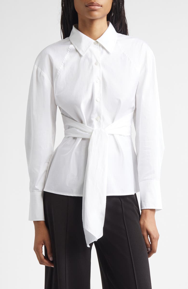 Derek Lam 10 Crosby Carmine Crossover Back Detail Cotton Button-Up Shirt, Main, color, White