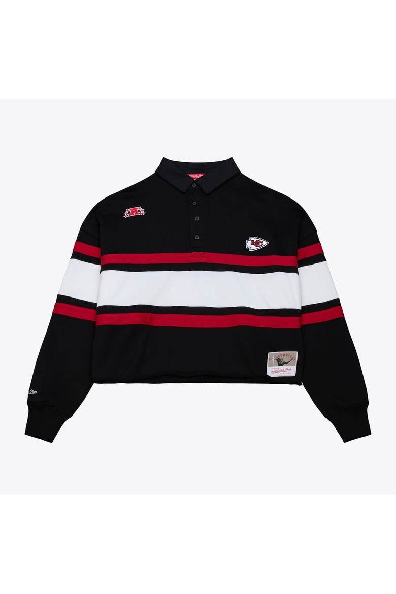 Women's Mitchell & Ness  Black Kansas City Chiefs  Cropped Long Sleeve Rugby Polo, Alternate, color, Black