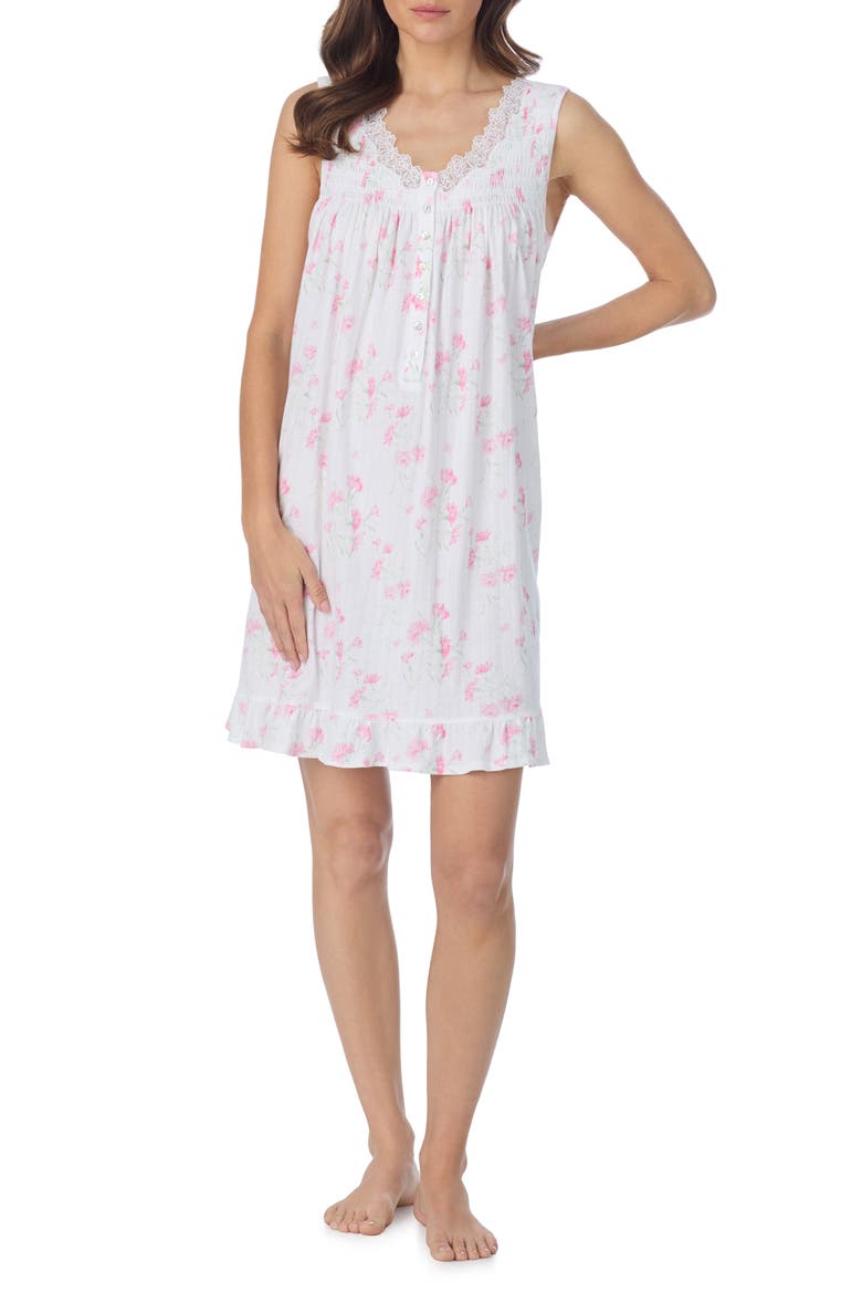 Floral Print Cotton Pointelle Chemise, Alternate, color, WHT/ PINK