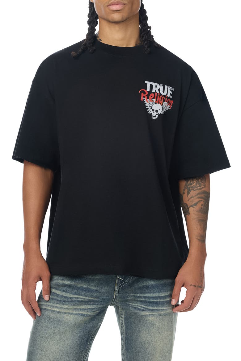 Skull Heavy Oversized Graphic Tee, Main, color, JET BLACK