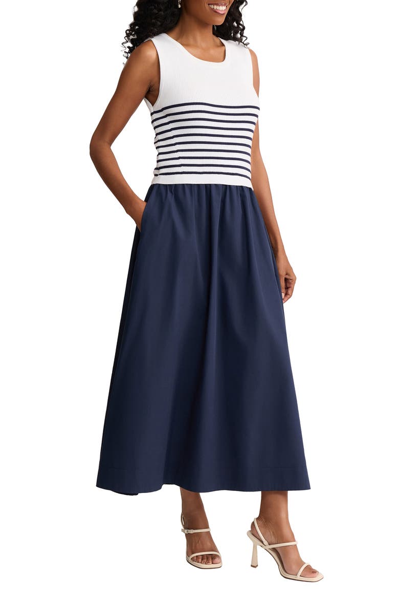 Sleeveless Mixed Media Maxi Dress, Alternate, color, PACIFIC NAVY MULTI