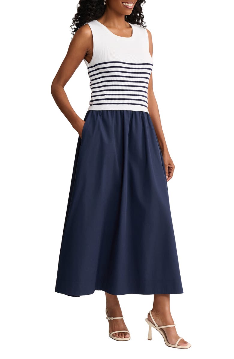 Jones New York Sleeveless Mixed Media Maxi Dress, Alternate, color, Pacific Navy Multi