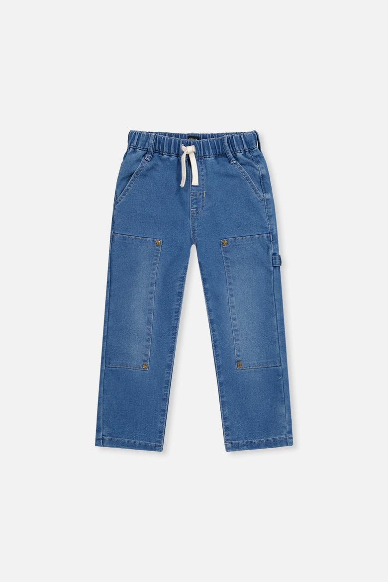 French Terry Denim Cargo Pocket Drawstring Waist Pants, Main, color, Light Blue Denim