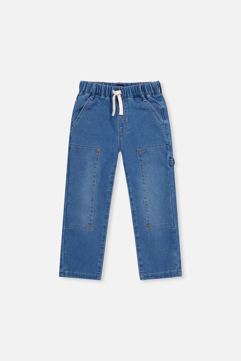French Terry Denim Cargo Pocket Drawstring Waist Pants