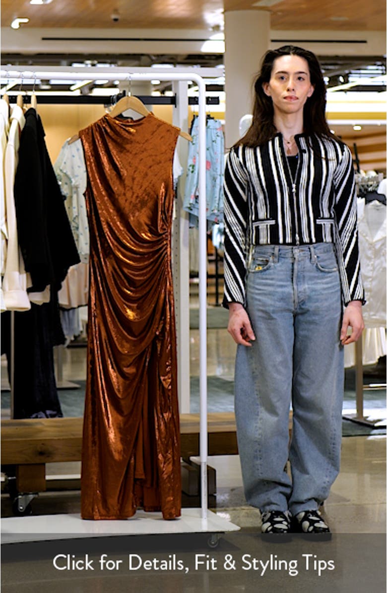 Emerie Ruched Metallic Sleeveless Maxi Dress, sales video thumbnail