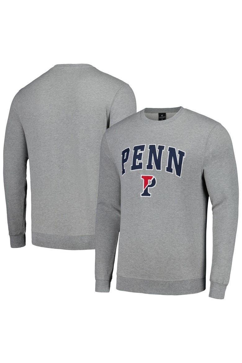 Men's Colosseum Heather Gray Pennsylvania Quakers Arch & Logo Pullover Sweatshirt, Main, color, Heather Gray