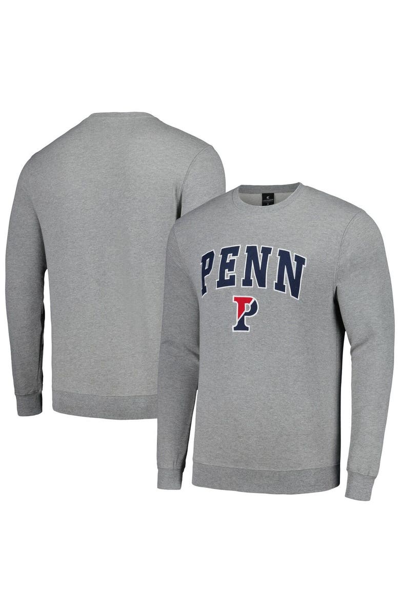 COLOSSEUM Men's Colosseum Heather Gray Pennsylvania Quakers Arch & Logo Pullover Sweatshirt, Main, color, Heather Gray