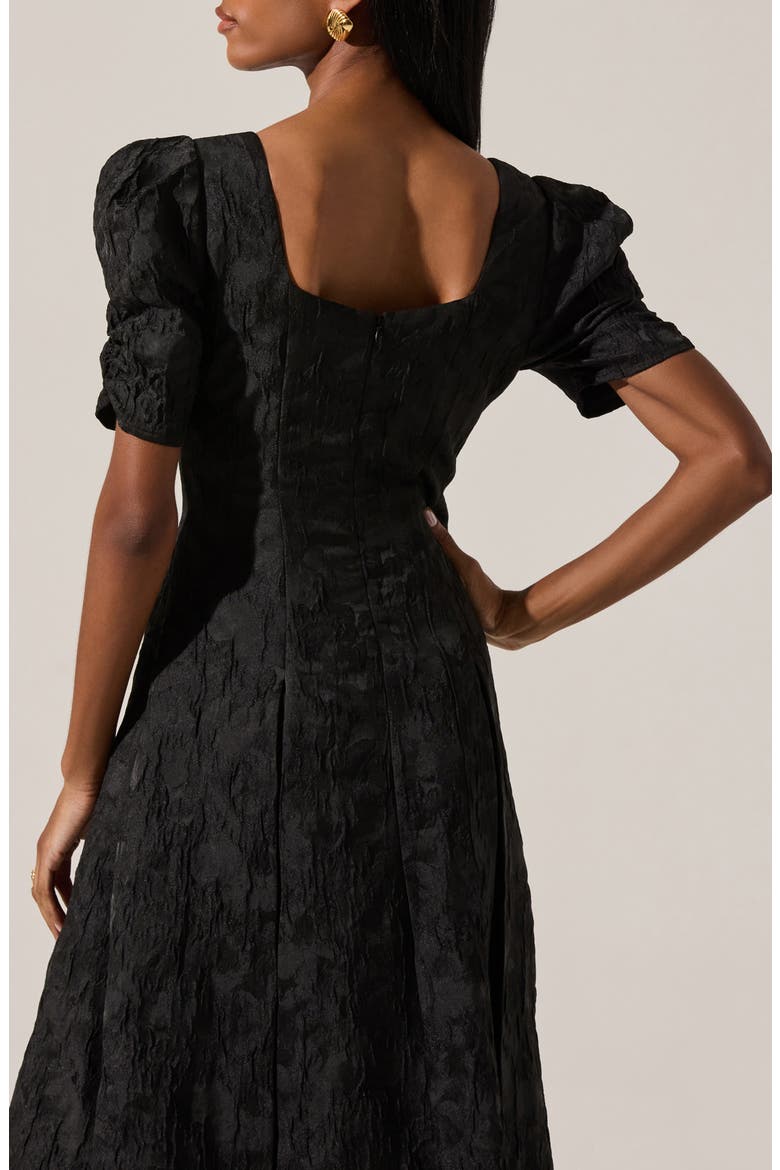 Mosella Puff Sleeve Midi Dress, Alternate, color, BLACK