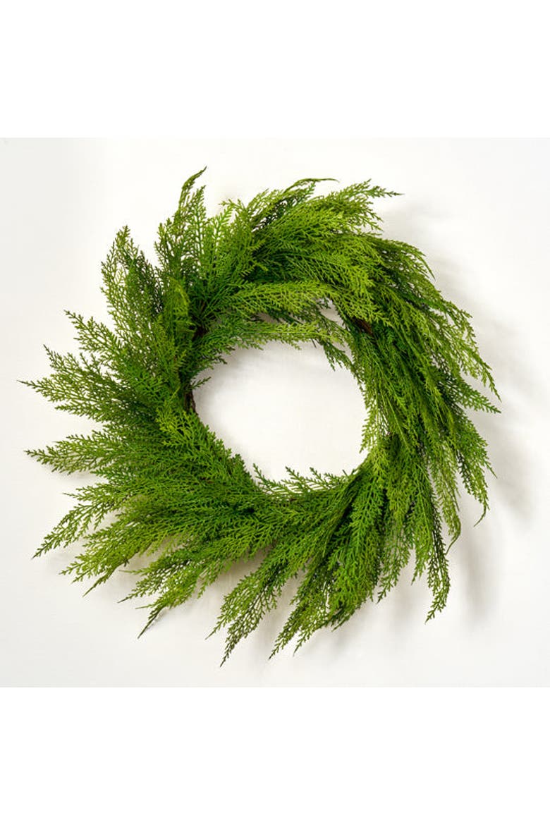 Real Touch Lebanon Cedar Outdoor Winter Greenery Christmas Front Door Wreath, Main, color, Green
